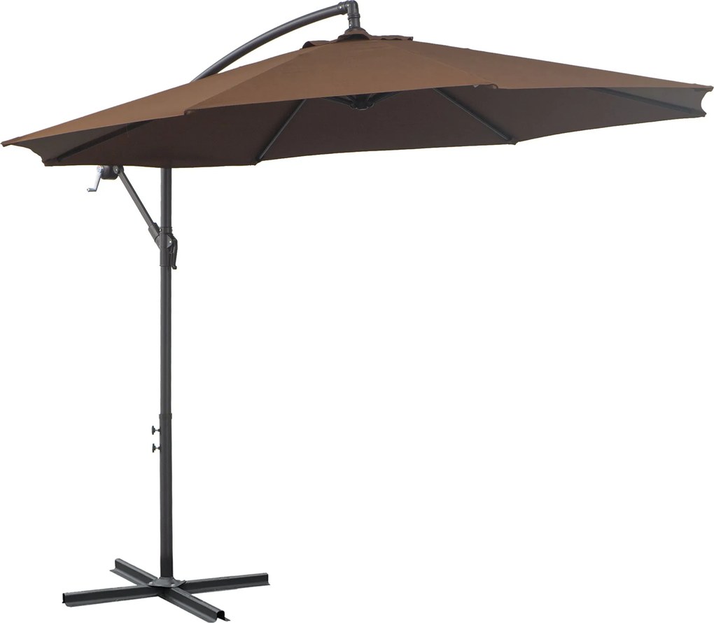 Outsunny Kábel nélküli Napernyő Ø300 cm állítható Napernyő UV Védelemmel Kézi Mechanizmussal, Piacra Szánt Napernyő, Kerti Napernyő erkélyhez, kerthez