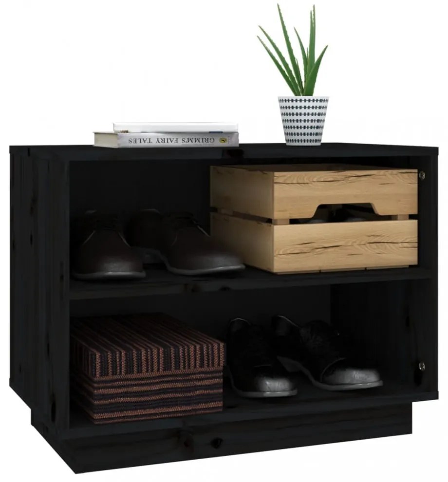 fekete tömör fenyőfa cipősszekrény 60 x 34 x 45 cm