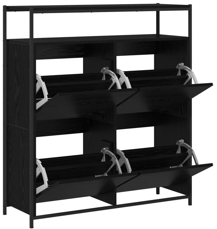 Cipőszekrény 4 Flip-Ajtóval Fekete Tölgy 100x34x112 cm