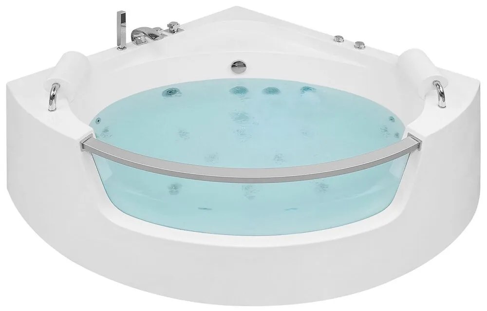 Fehér whirlpool masszázskád LED világítással 187 x 136 cm MANGLE Beliani