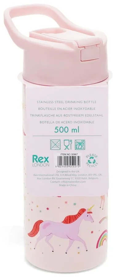 Világos rózsaszín rozsdamentes acél gyerek ivópalack 500 ml Unicorn – Rex London