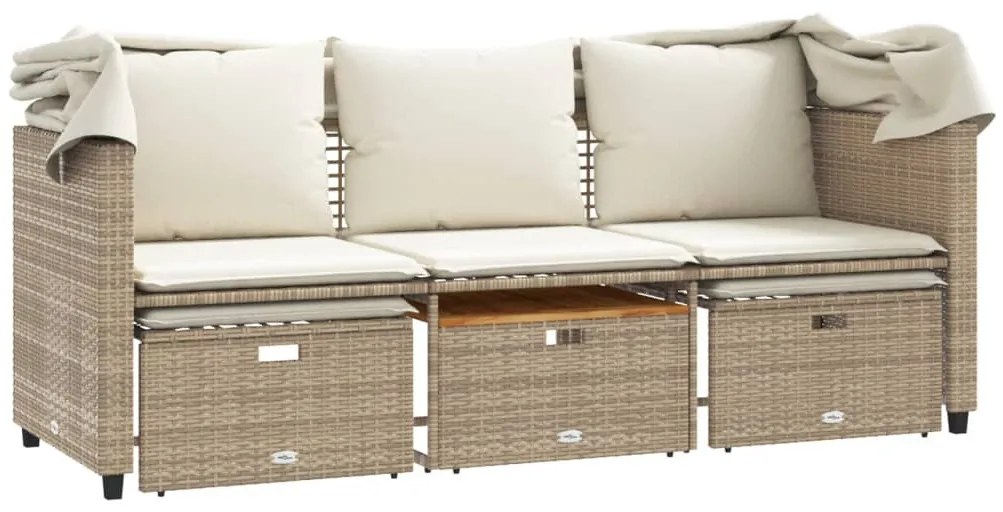 3 személyes bézs polyrattan kerti kanapé baldachinnal/székkel