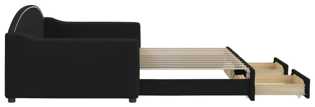 fekete kihúzható szövet heverő fiókokkal 100 x 200 cm