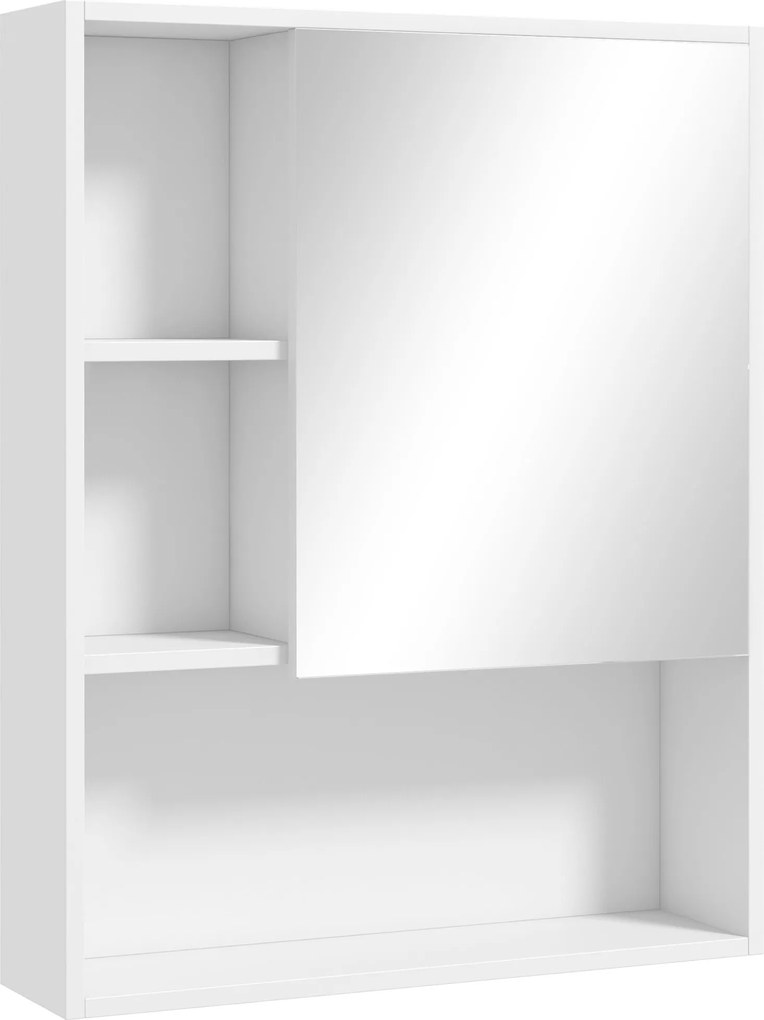 Kleankin fürdőszobai tükörszekrény állítható polcokkal, falra szerelhető fürdőszobai szekrény helytakarékos ajtóval, 60x15x76 cm, Fehér | Aosom