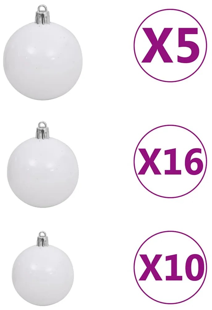 műkarácsonyfa 300 LED-del, gömbszettel és hópehellyel 180 cm