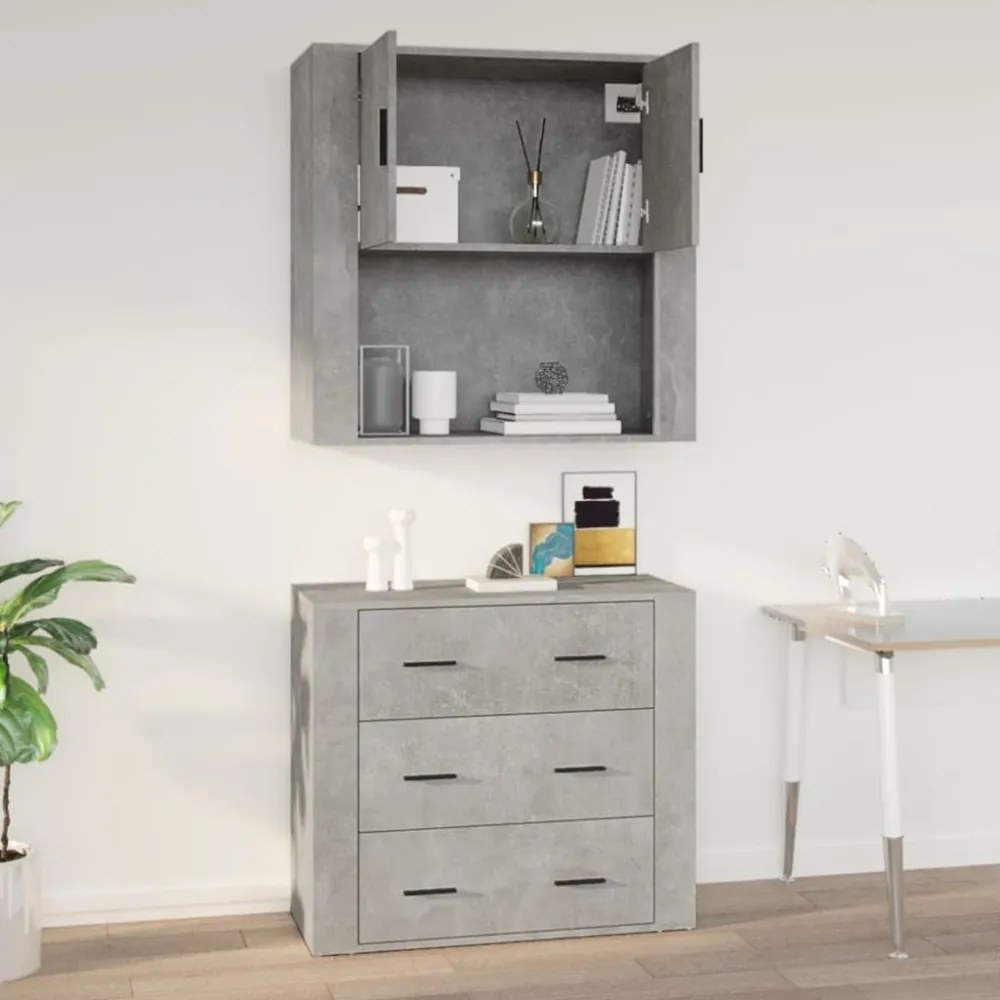 betonszürke szerelt fa faliszekrény 80 x 313 x 80 cm