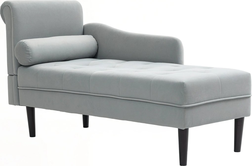 HOMCOM Varratos Fotel Bal Karfával és Párnával, Szövet Bútor, Chaise Longue Fotel Tölgyfa Lábakkal a Nappaliba, Irodába és Pihenőszobába, Szürke | Aos