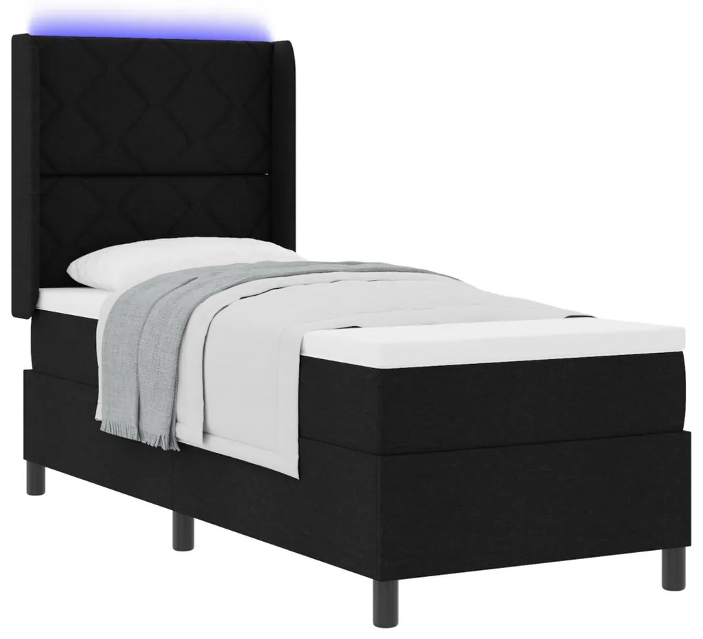 Boxspring Ágy Mattal és LED Fekete 80x200 cm Szövet