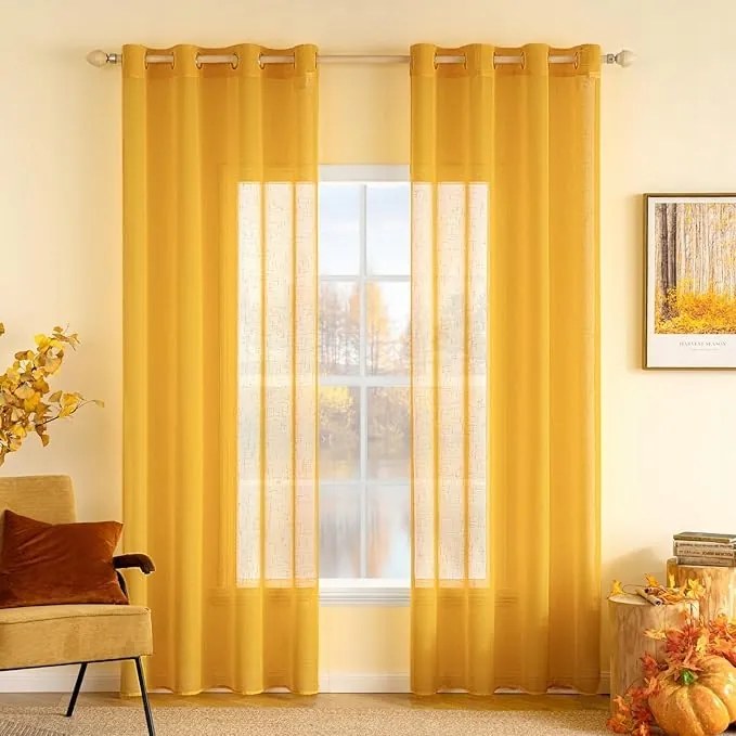 2 db-os függöny szett Miulee átlátszó függöny Kerekek 140x245 cm sárga