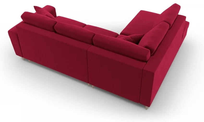 Piros bársony kinyitható tárolóhelyes sarokkanapé (bal oldali-L alakú) Kyoto – Cosmopolitan Design