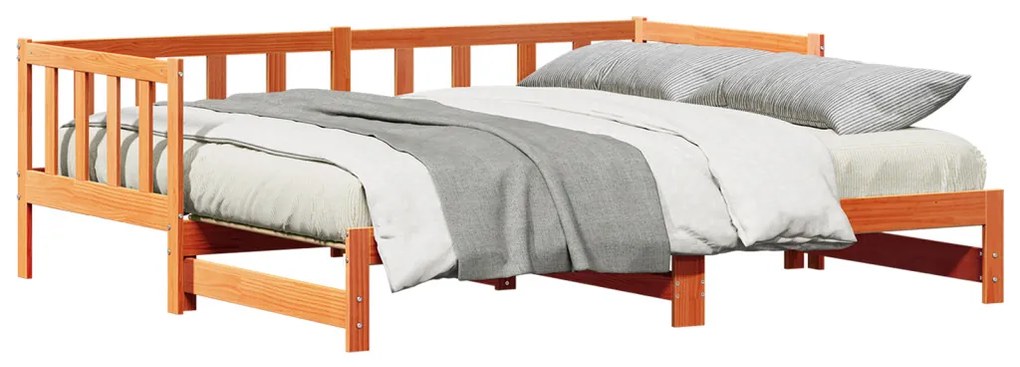 Kihúzható nappali ágy Viaszbarna 2 x (90x190) cm Tömör fenyőfa