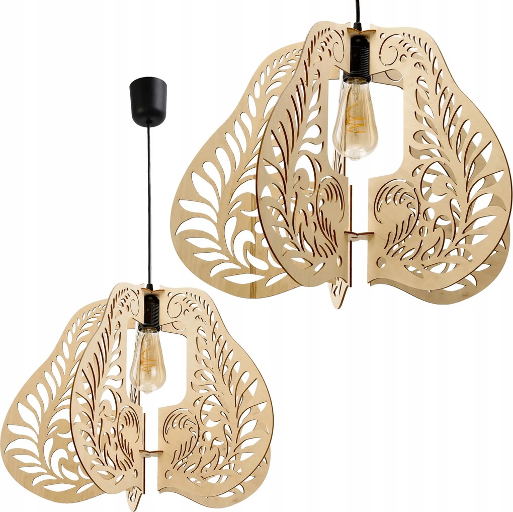 Led Mennyezeti Lámpa Függő 1xE27 Fa Áttört Dekoratív Szoba