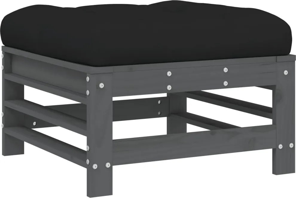 vidaXL szürke tömör fenyőfa kerti lábzsámoly párnával