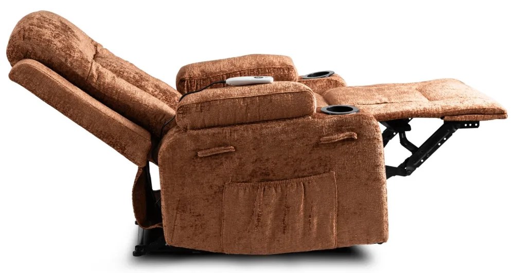Elektromosan Vezérelhető Masszázsfunkciós Relaxfotel Barna Szövet Kárpittal. BOX 2