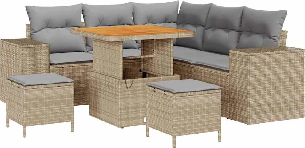 vidaXL Kerti Kanapé Szett párnával 8 pcs Beige és Világosszürke