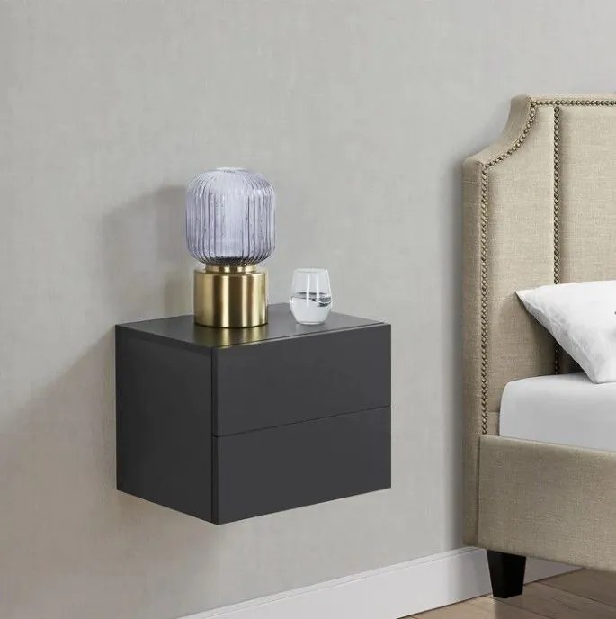 Függő éjjeliszekrény 40 x 29 x 30 cm fekete 2 fiókkal