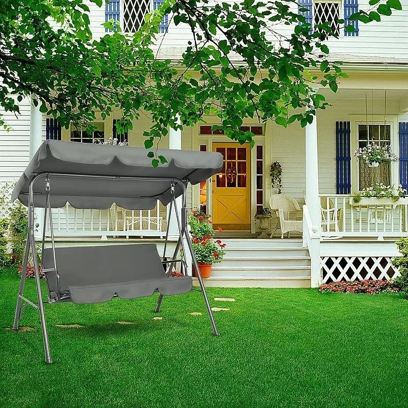 Procart Kerti hintaágy, 3 ülőhely, fém váz, állítható tető, 170x110x153 cm, szürke