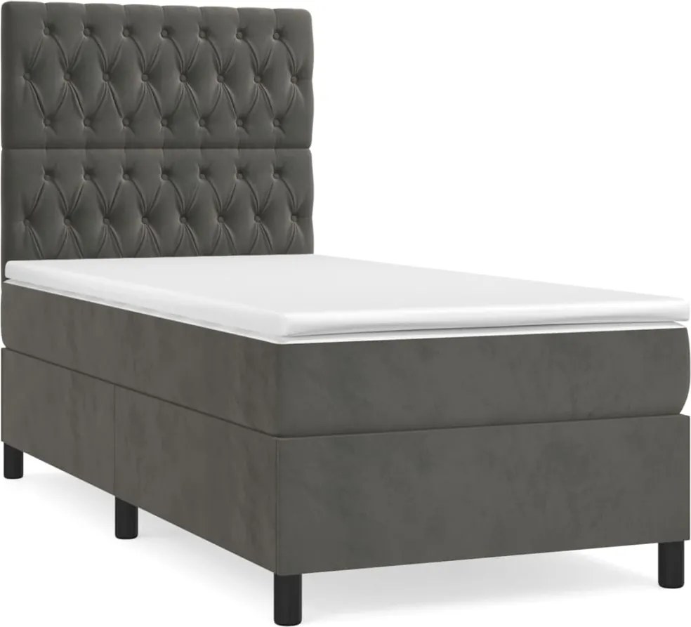 vidaXL sötétszürke bársony rugós ágy matraccal 90x190 cm