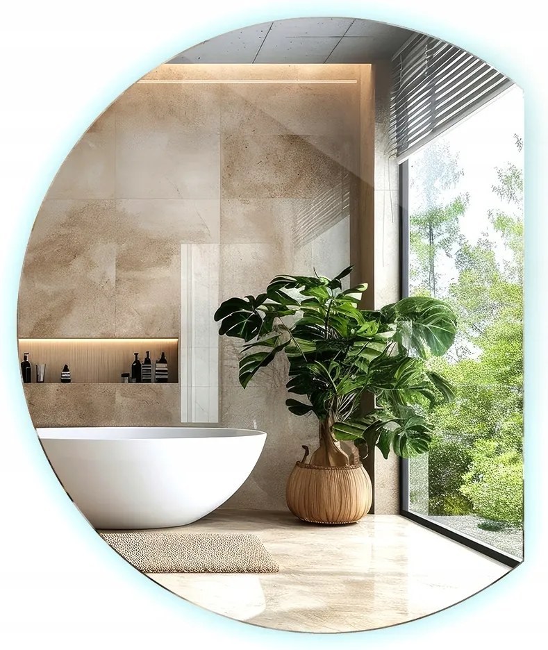 Nagyméretű led tükör fürdőszobába, ovális szekrény fölé világítással 84 x 100 cm