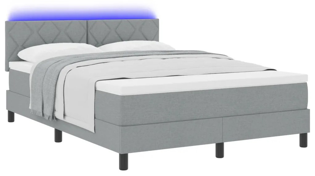 Box Spring Ágy Matraccal &amp; LED Világosszürke 140x200 cm Szövet