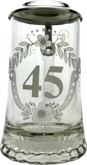Söröspohár 45 éves évfordulós sörhöz, fém fedéllel, korsó, 0,4 l
