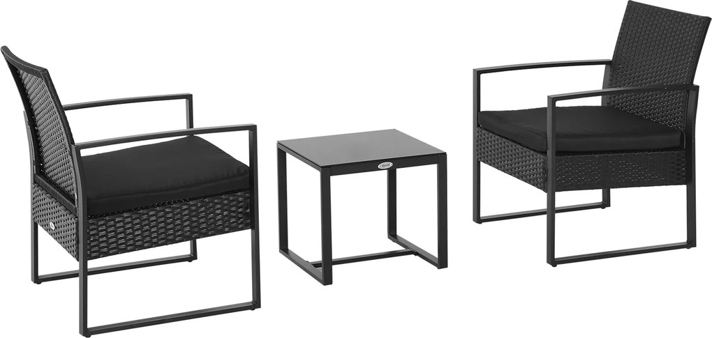 Outsunny Polyrattan Kerti Bútor Szett, Kültéri Erkély Bútor 2 Fő Részére, 3 Darabos Ülőgarnitúra 2 Székkel, Asztallal, Ülőpárnákkal, Időjárásálló Kert