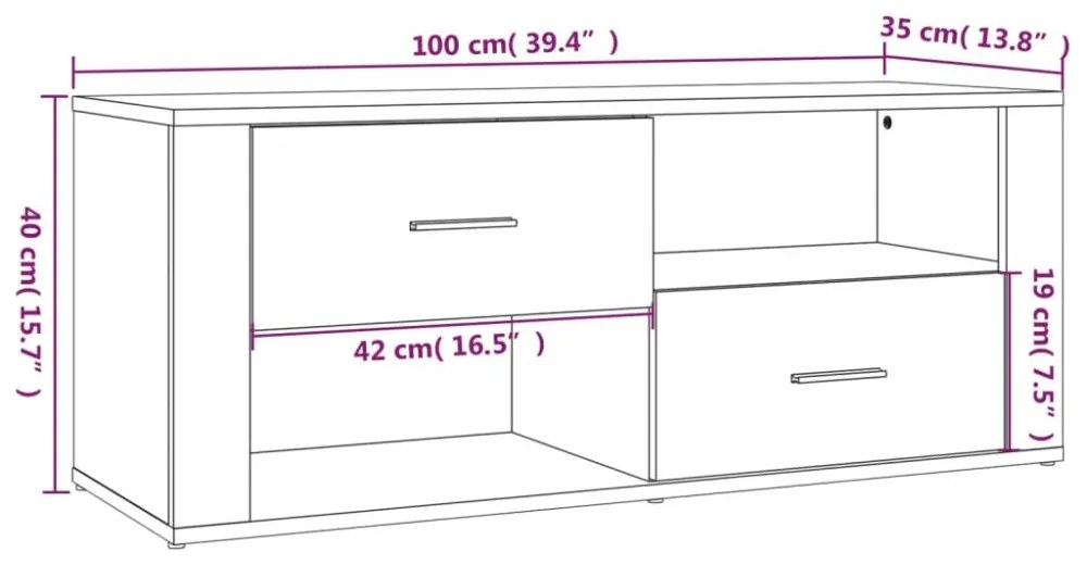 barna tölgyszínű szerelt fa TV-szekrény 100 x 35 x 40 cm