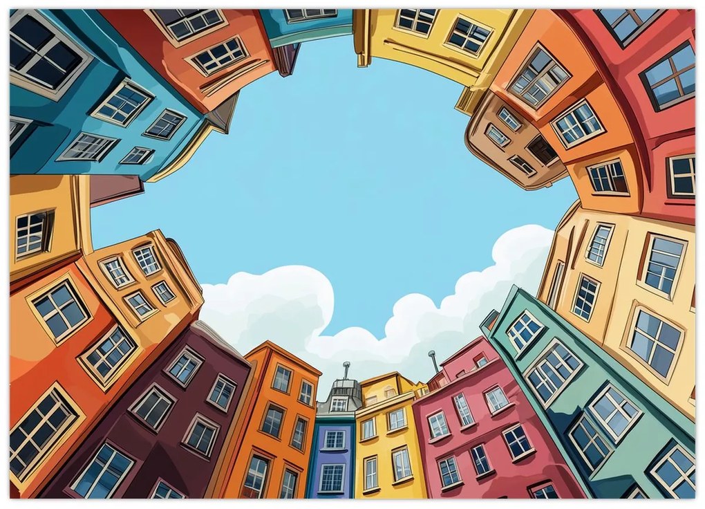 Üveg kép - Házak között (70x50 cm)