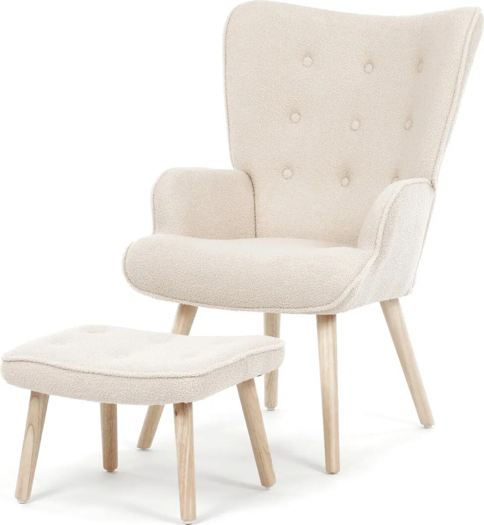 Krémszínű relaxfotel, boucle szövet kárpitozással, AK-319 CRM2
