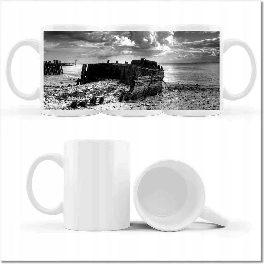 Nyomott mintás bögre Fekete-fehér hajós fotó