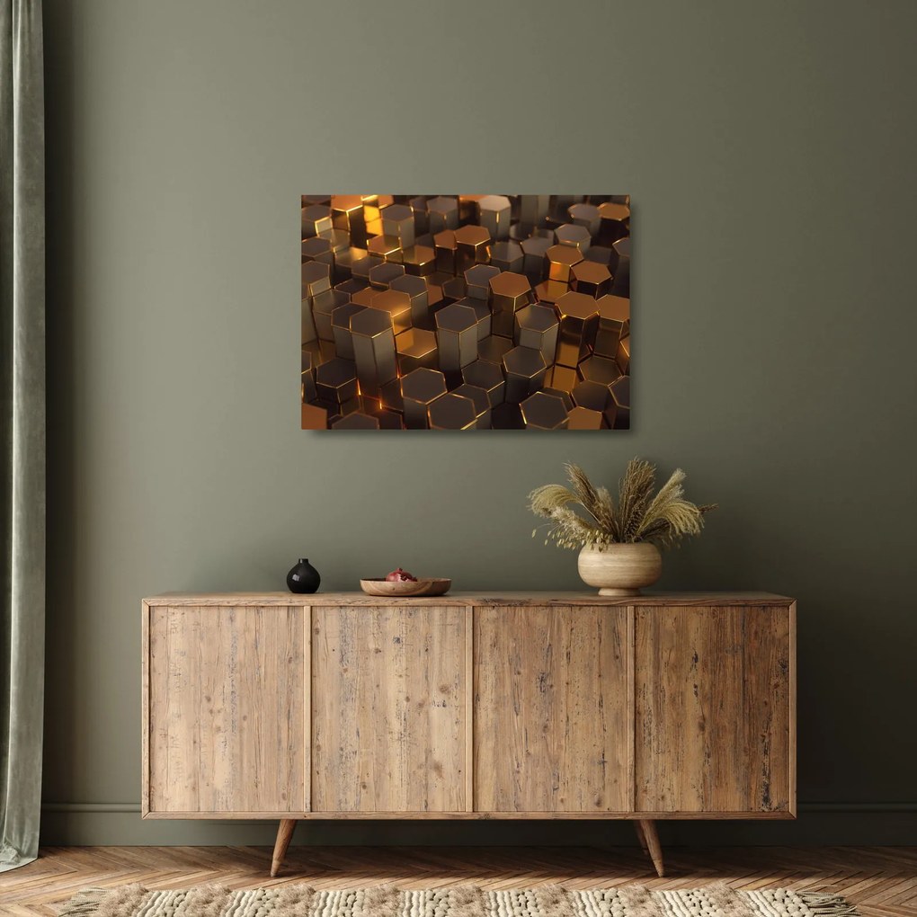Kép - bronz hatszögek (üvegen) (70x50 cm)