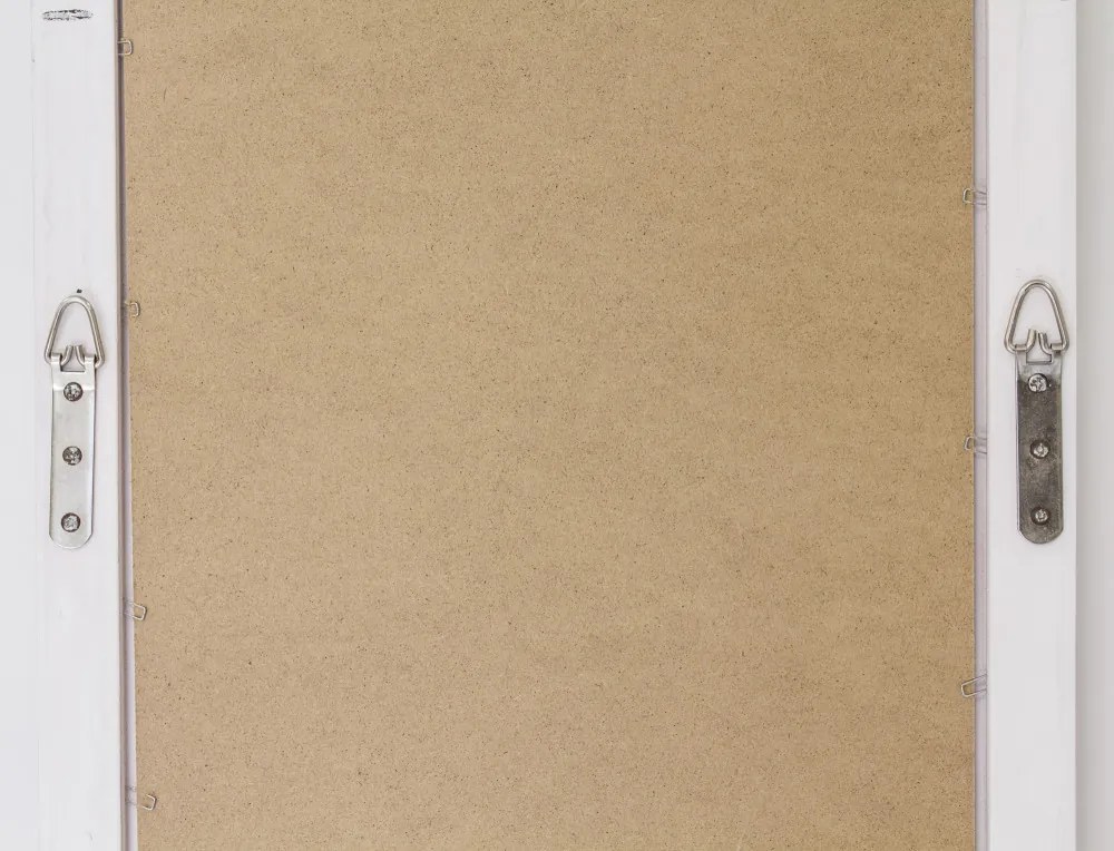 Romantikus stílusú keskeny fali tükör koptatott fehér vintage fa keretben 155x38x3cm