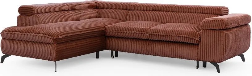 Terrakotta színű kordbársony sarokkanapé (bal oldali-L alakú) Marbeya – Ropez