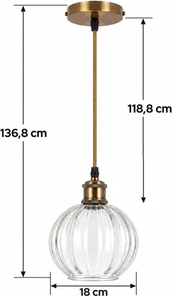 BRILAGI - LED csillár kábellel RETRO GLASS 1xE27/60W/230V Ø 18 cm arany/tiszta