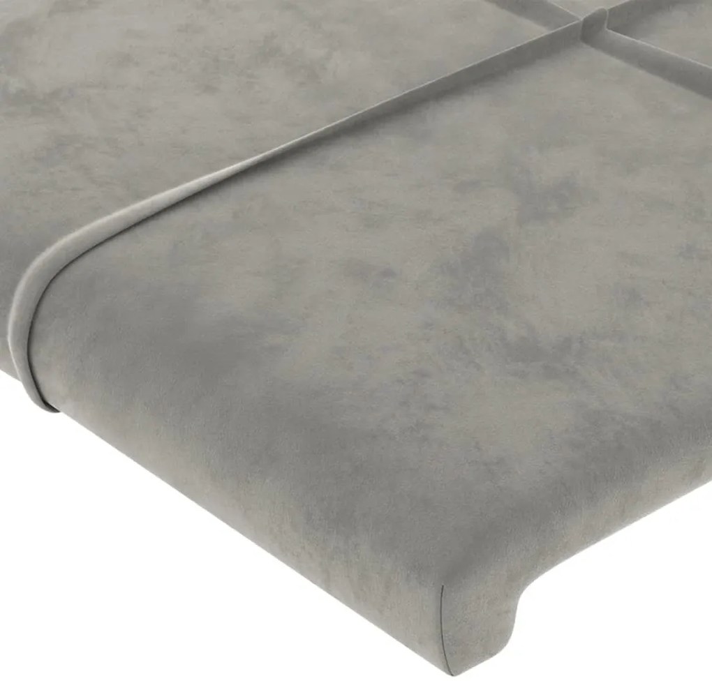 világosszürke bársony LED-es fejtámla 183 x 16 x 78/88 cm
