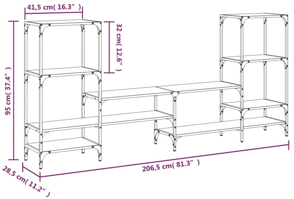 barna tölgy színű szerelt fa TV-szekrény 206,5x28,5x95 cm