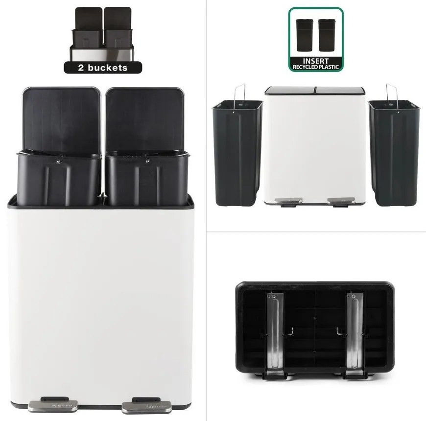 Matt fehér acél szelektív pedálos szemetes 2x20 l Aliya – Spirella