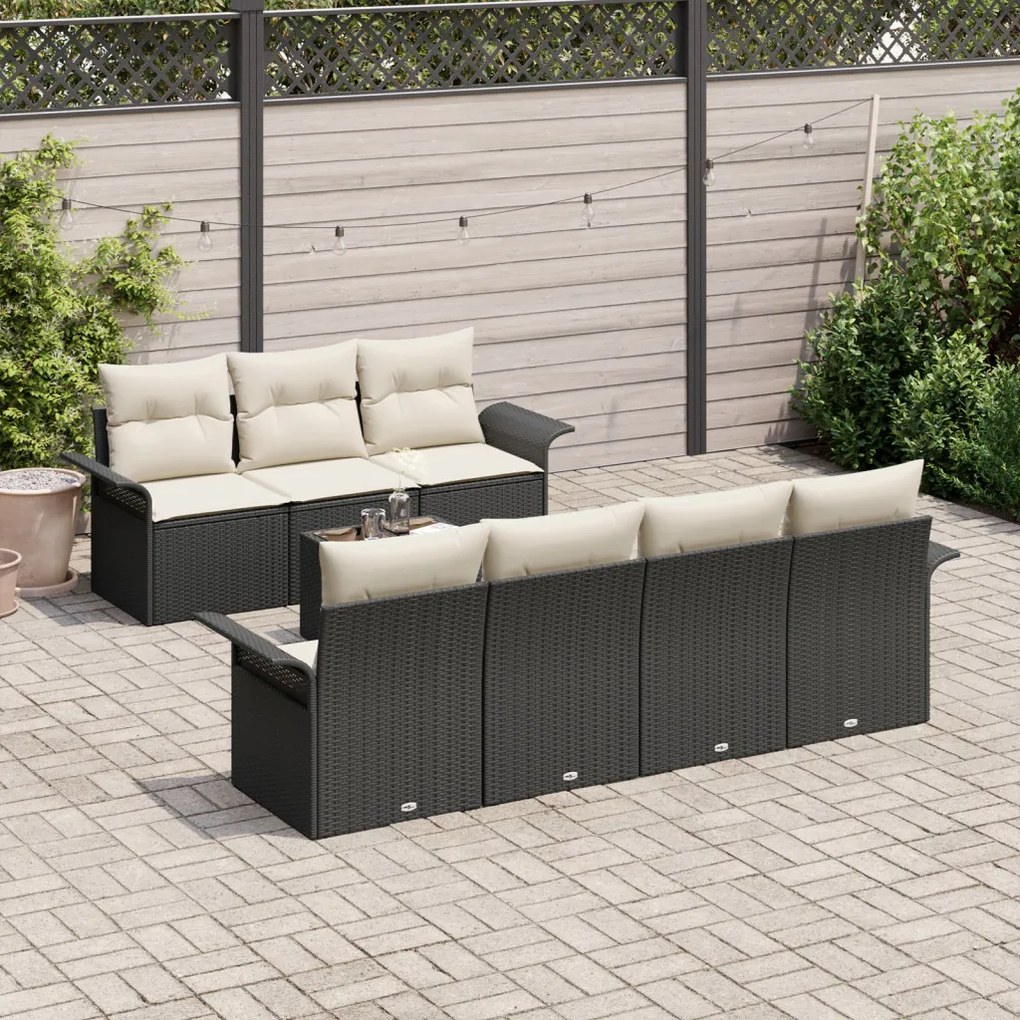 8 darabos kerti kanapé szett párnákkal fekete polyrattan
