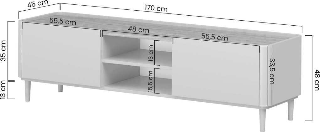 Elivo TV állvány 170 cm fém lábakon - eukaliptusz / baltic dune tölgy