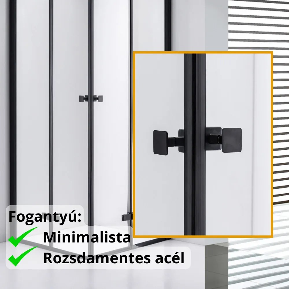 Stuxi Verona Duo Black 80x80 cm szögletes két csuklóajtós zuhanykabin, 6 mm vízlepergető üveggel, fekete