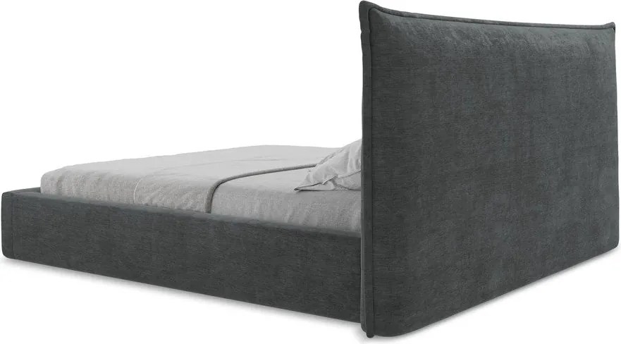 Sötétszürke kárpitozott ágyneműtartós franciaágy ágyráccsal 180x200 cm Esala – Makamii