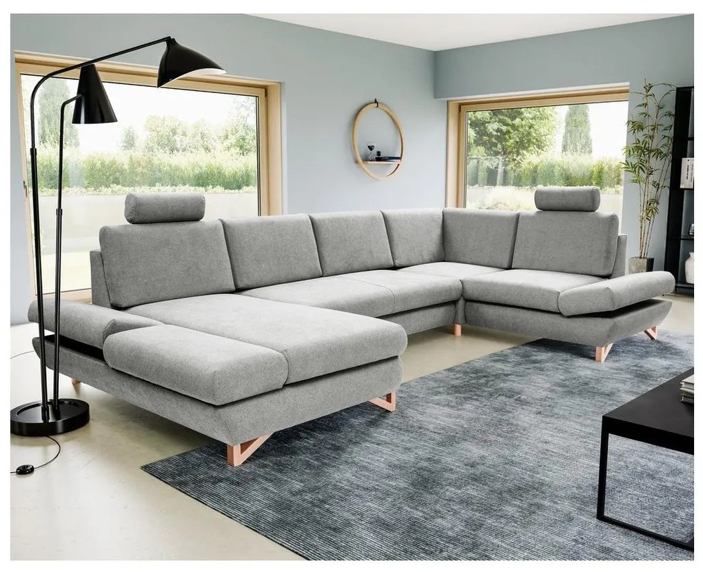 AVESTA kihúzható, U-alakú kárpitozott sarokülőgarnitúra tárolóval, szürke