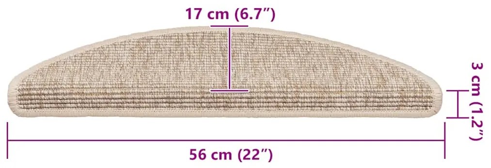 15 db világos bézs félkör alakú lépcsőszőnyeg 56 x 17 x 3 cm