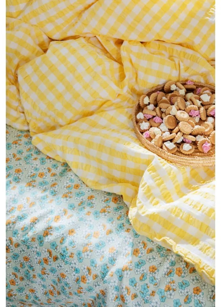 Sárga-fehér egyszemélyes krepp ágyneműhuzat 140x200 cm Bæk&amp;Bølge – JUNA