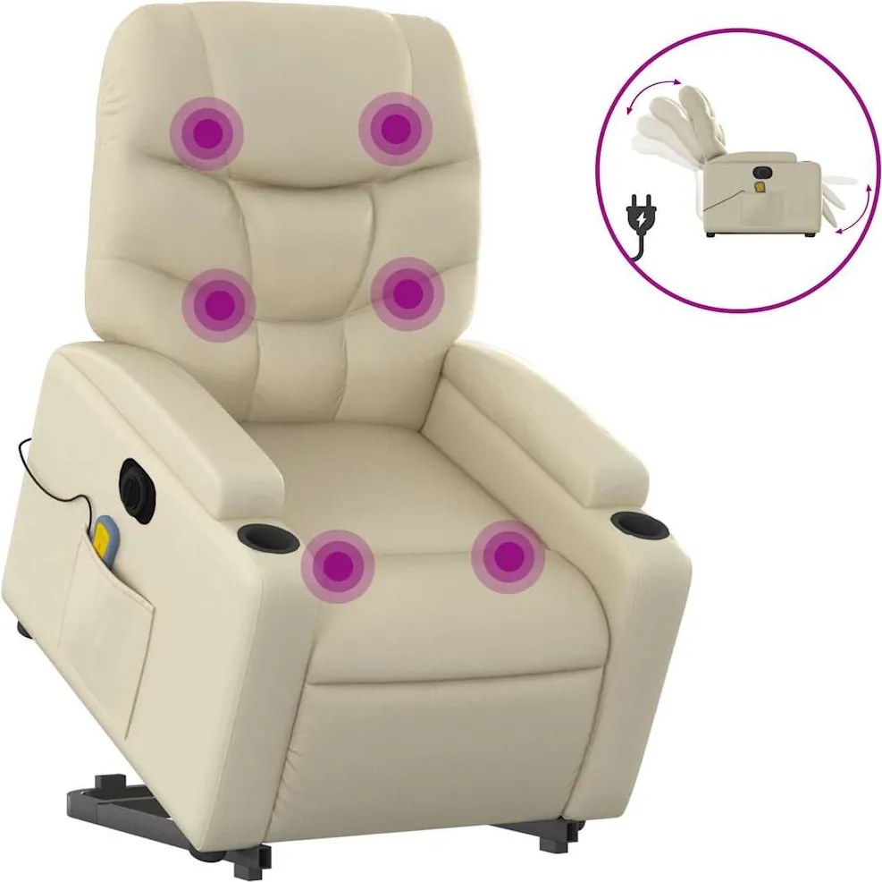 vidaXL elektromos krémszínű műbőr felállást segítő masszázsfotel