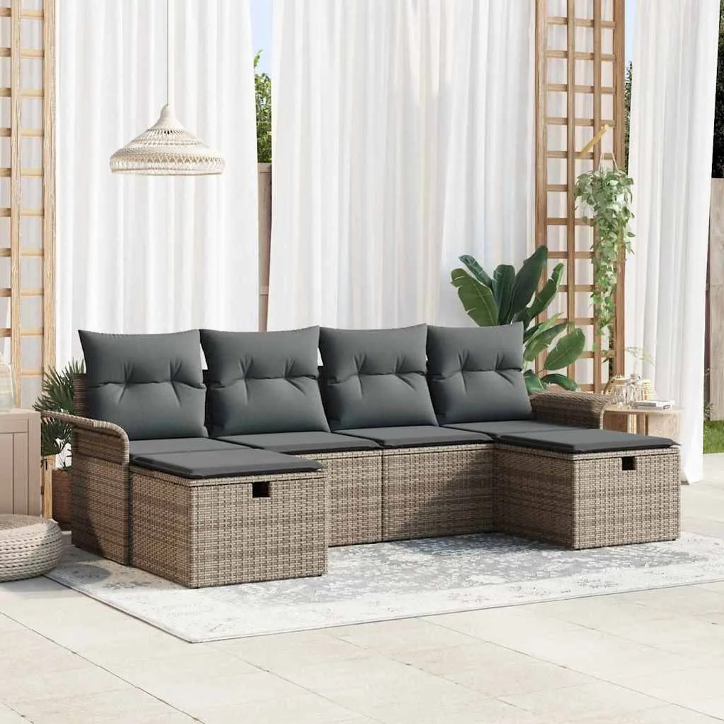 vidaXL Kerti Kanapé Szett párnával tárolóval 6 pcs Szürke Poli rattan