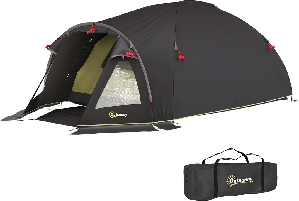 Outsunny Alagúttáborozó Sátor 2-4 Fő Részére 2 Szobával, Családi Sátor 4 Főnek Vízálló 3000 mm-es Hálós Ajtóval, Oldalsó Ablakokkal és Szállítótáskáva