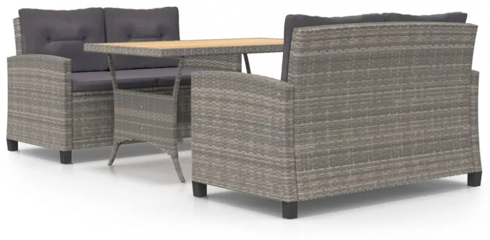 3 részes polyrattan kerti étkezőgarnitúra szürke párnákkal