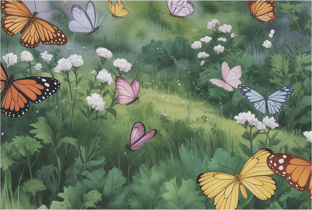 Dekoratív fotótapéta falra Könnyű összeszerelés Pillangók a réten 104x70 Ragasztó