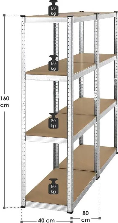 Easy tároló polc készlet 2 db 4 polcos fém és MDF 160x80
